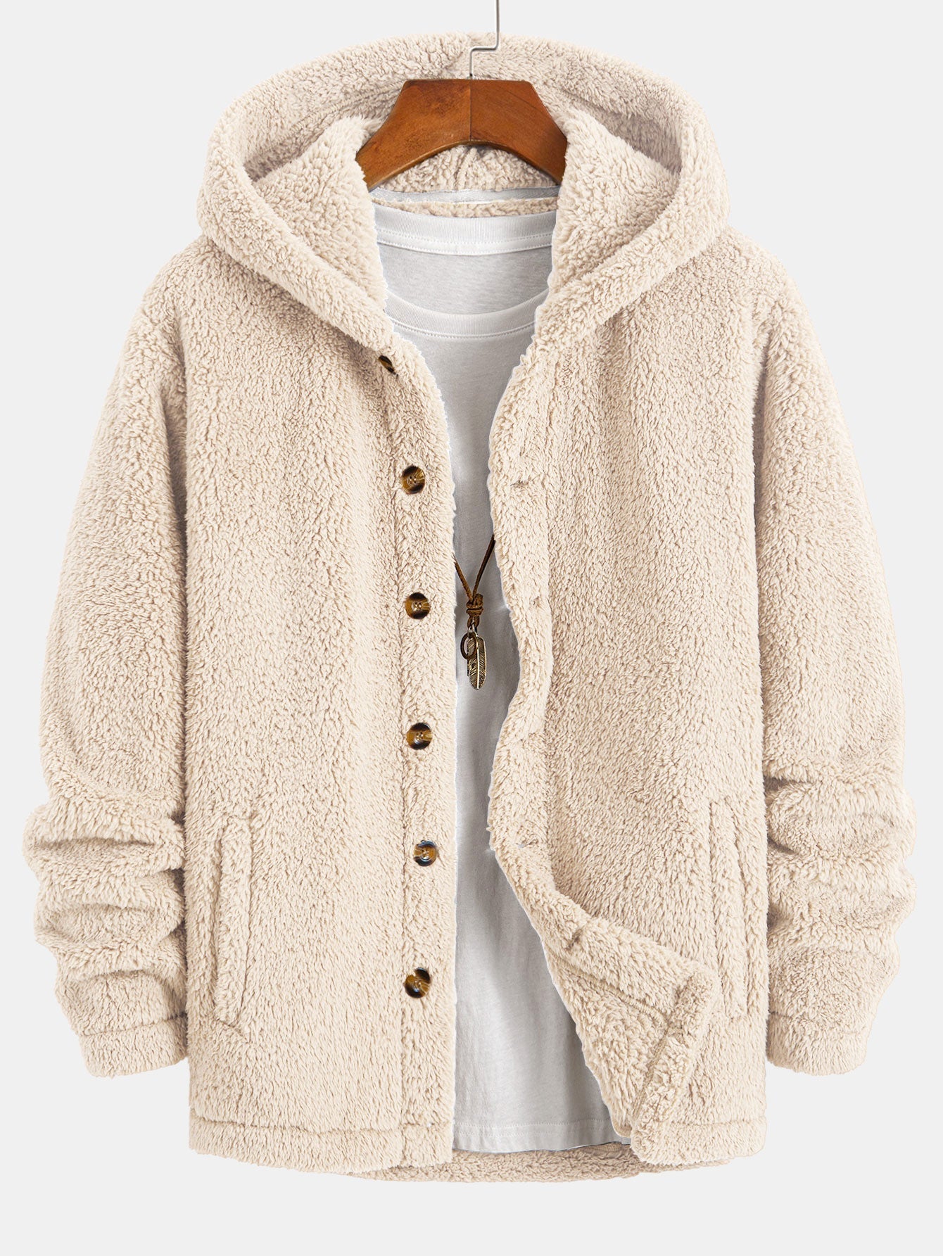 Teddy Fleece Button-Up Hoodie Jacket