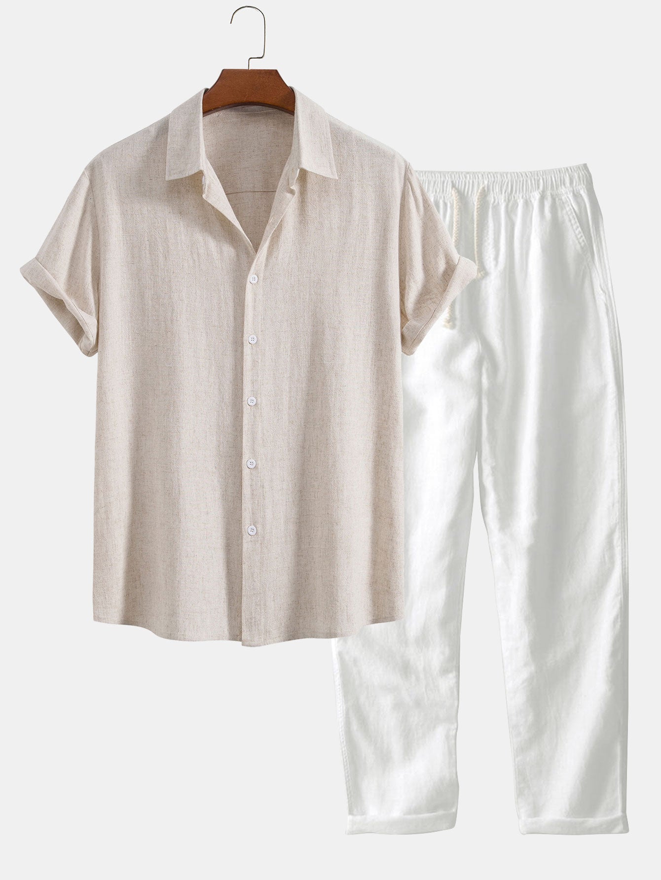 Leinen-Rayon Mix Knopfhemd mit Geradem Bein Leinenhose