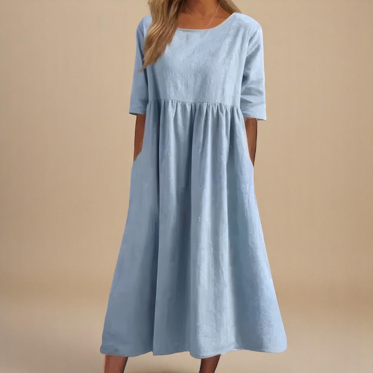 Minea™ | Baumwollkleid mit Rundhalsausschnitt & Taillendetail