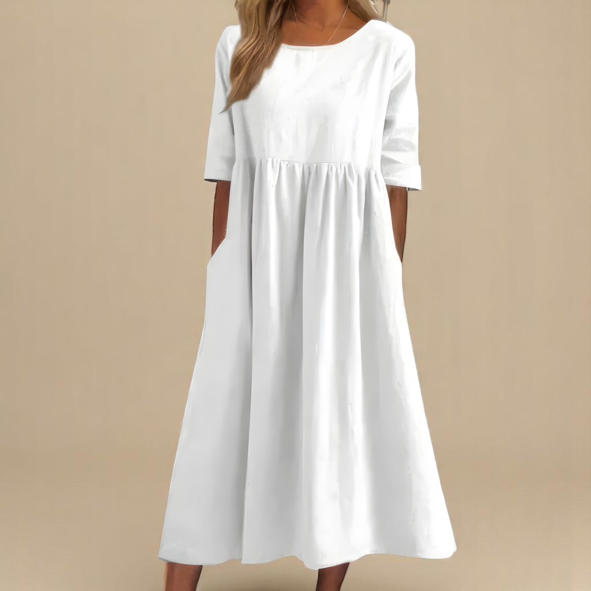Minea™ | Baumwollkleid mit Rundhalsausschnitt & Taillendetail