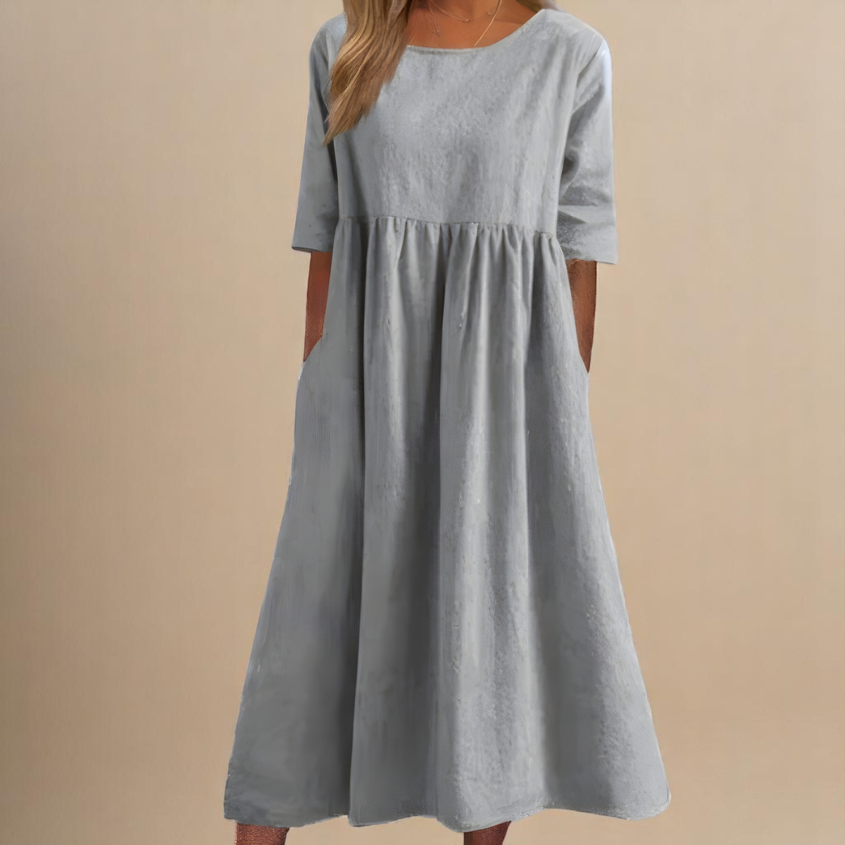 Minea™ | Baumwollkleid mit Rundhalsausschnitt & Taillendetail