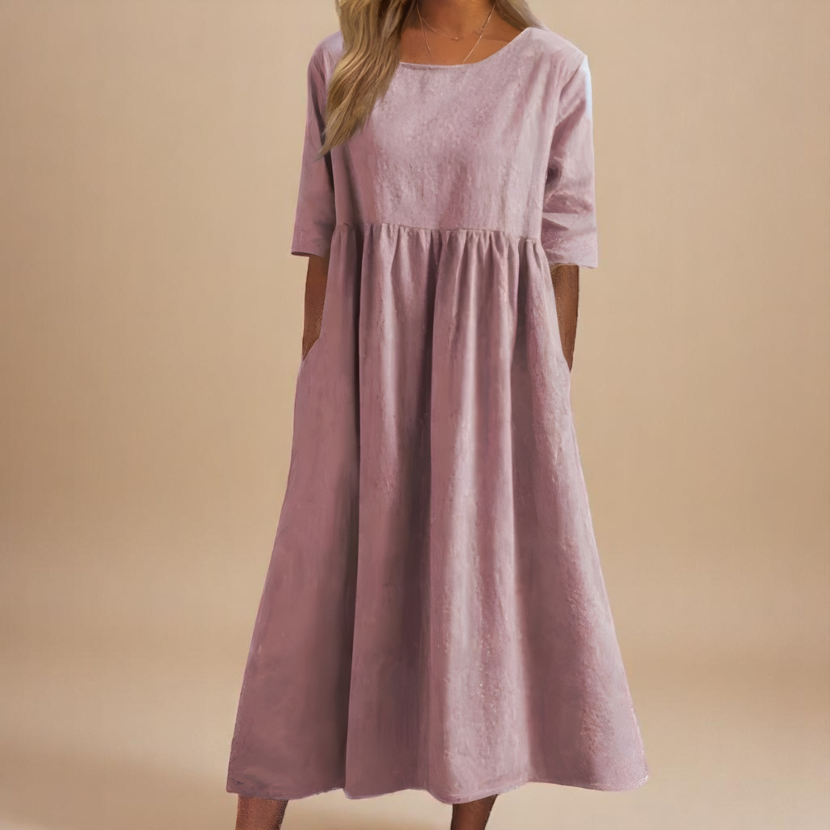 Minea™ | Baumwollkleid mit Rundhalsausschnitt & Taillendetail