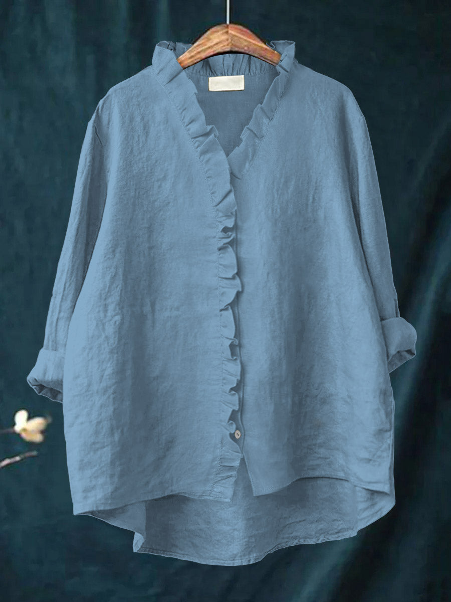 Jagienka™ | Baumwoll-Leinen-Bluse mit Rüschen