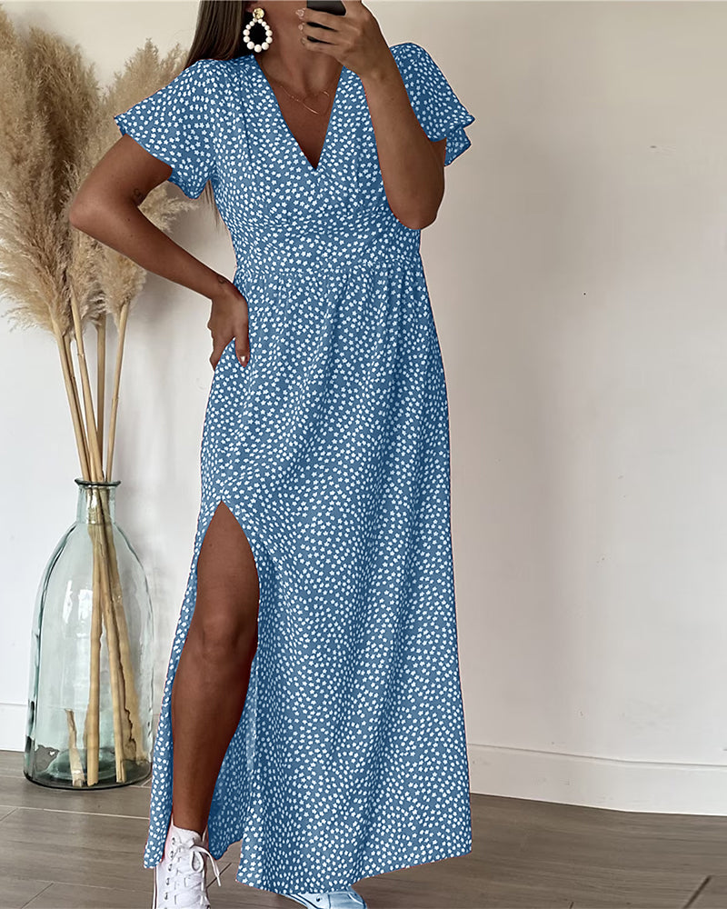 Maxi Kleid mit V-Ausschnitt und Druck