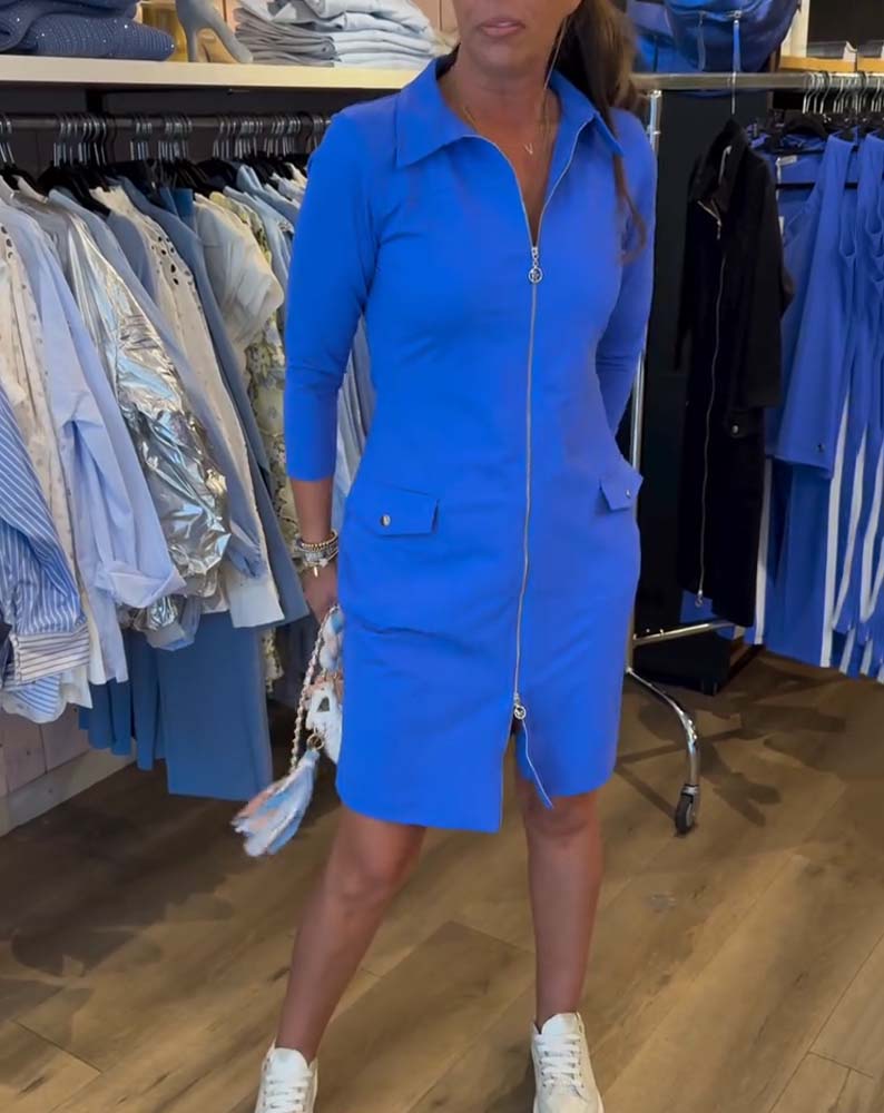 Einfarbiges Kleid mit Reißverschluss und langen Ärmeln
