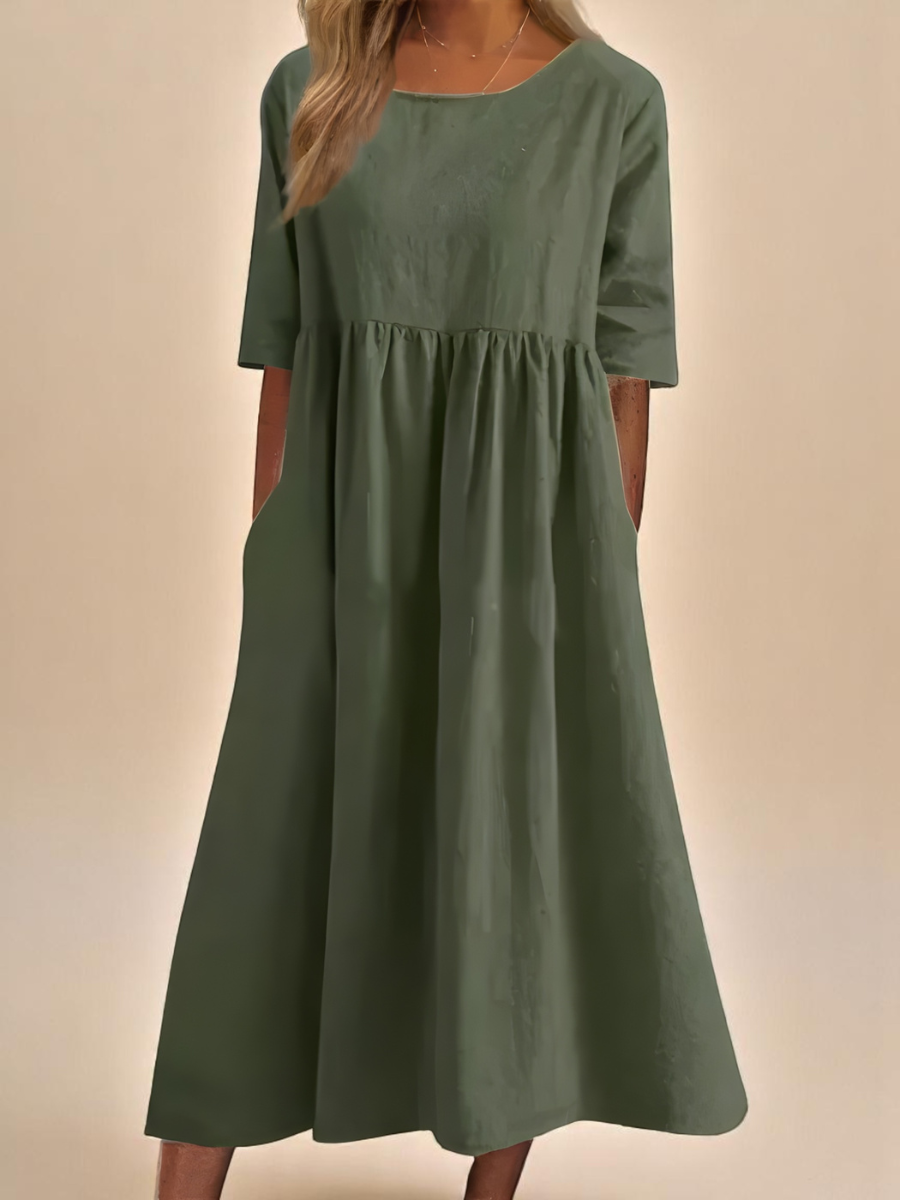Minea™ | Baumwollkleid mit Rundhalsausschnitt & Taillendetail