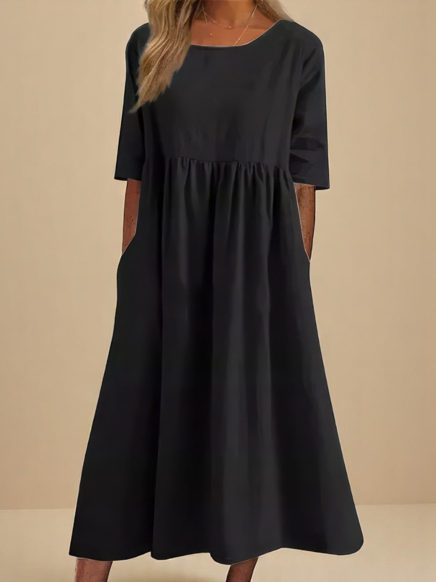Minea™ | Baumwollkleid mit Rundhalsausschnitt & Taillendetail
