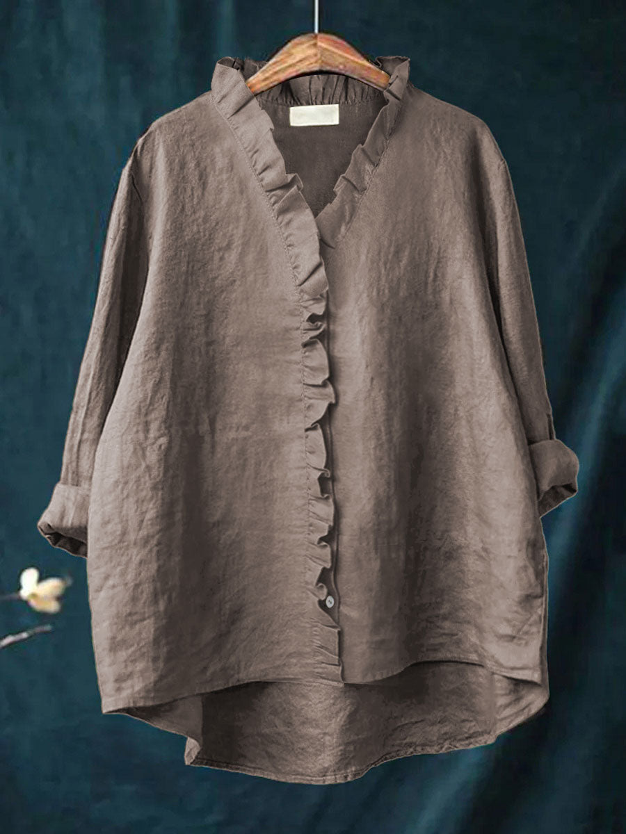 Jagienka™ | Baumwoll-Leinen-Bluse mit Rüschen