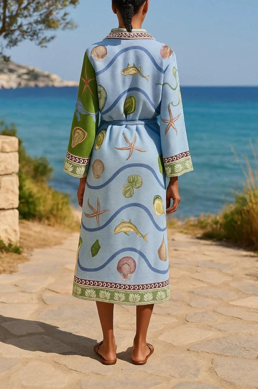 Gürtelbedrucktes Twill-Midi-Hemdkleid