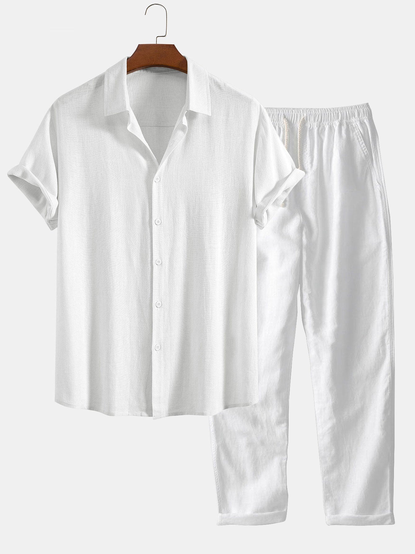 Leinen-Rayon Mix Knopfhemd mit Geradem Bein Leinenhose