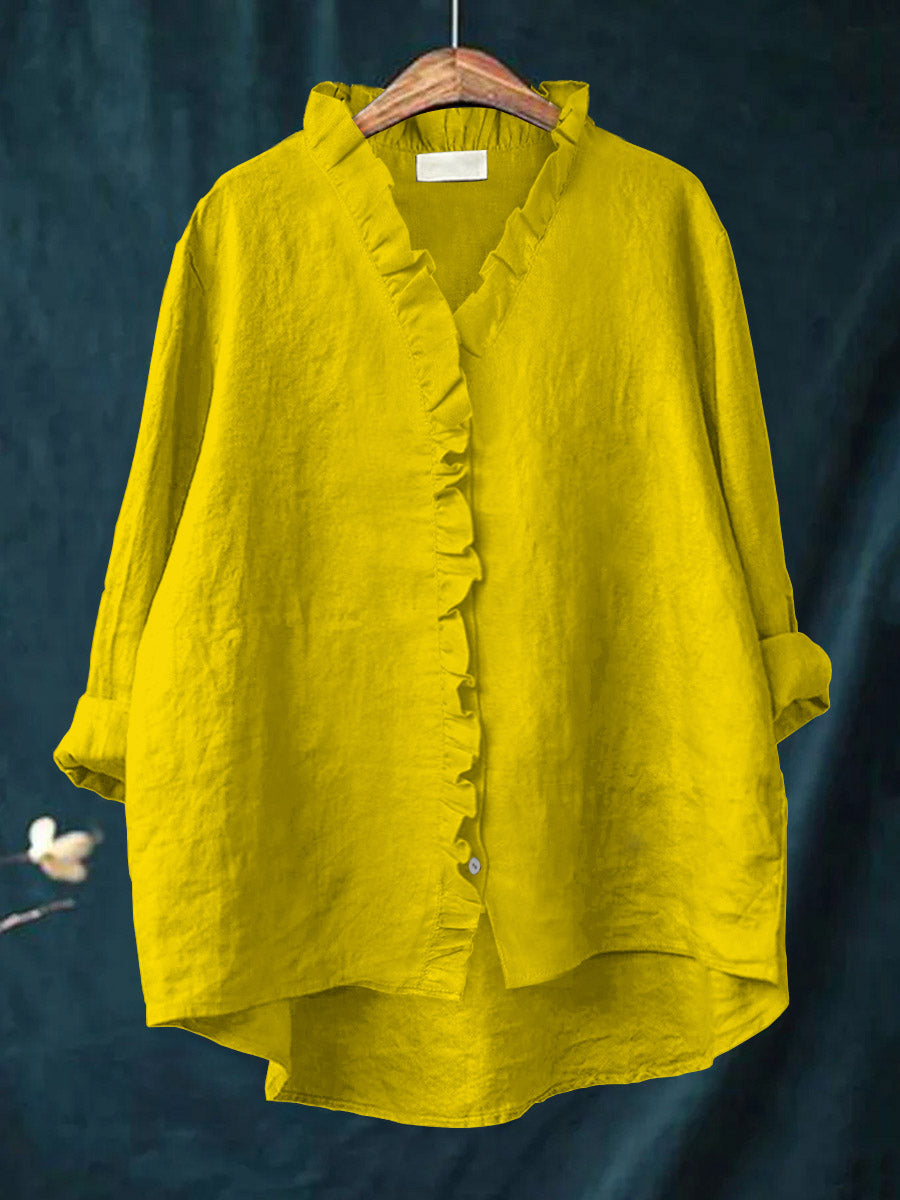 Jagienka™ | Baumwoll-Leinen-Bluse mit Rüschen