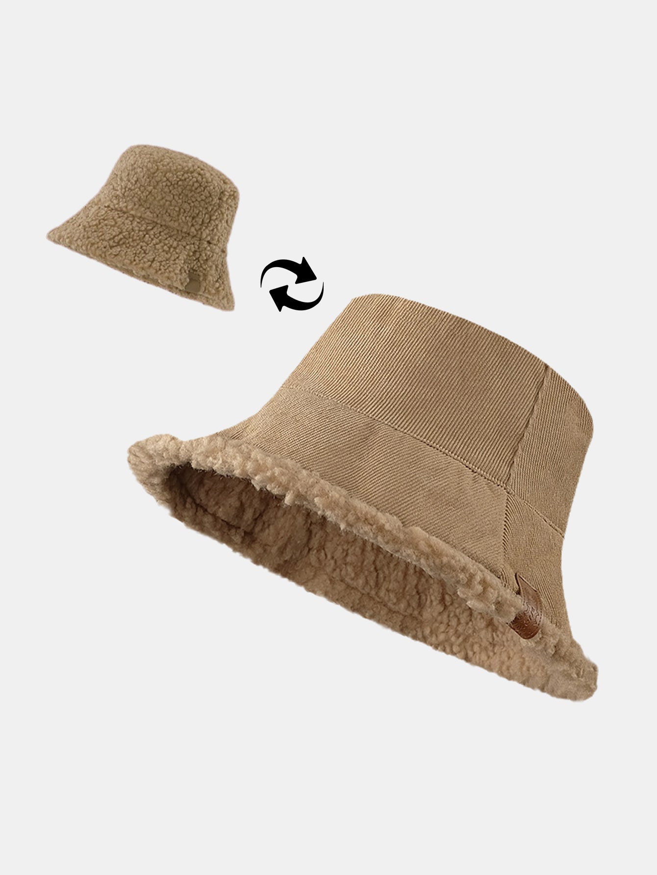 Beidseitig tragbare, multifunktionale Bucket-Cap aus dickem, warmem Corduroy und Kaschmir mit weichem Plüsch