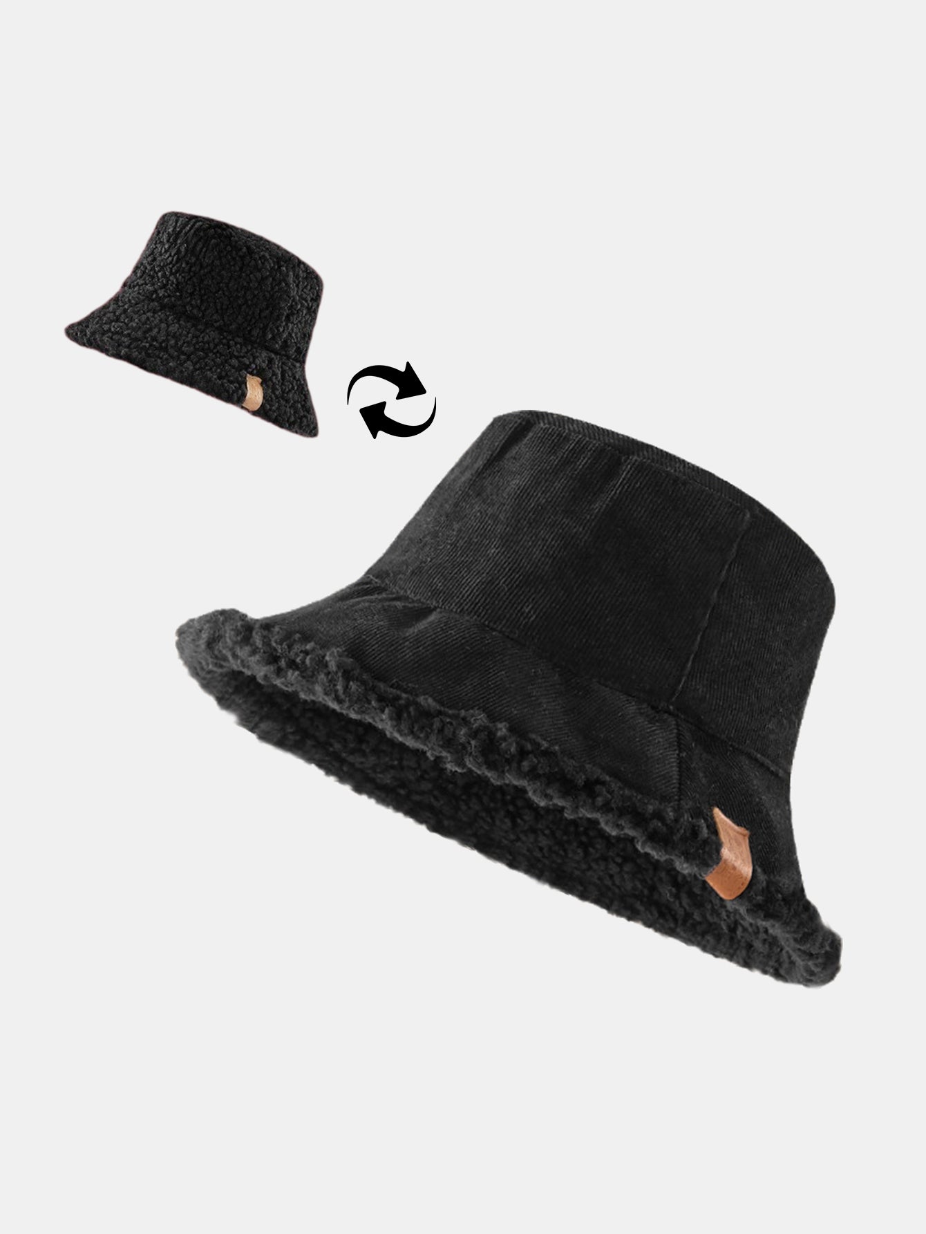 Beidseitig tragbare, multifunktionale Bucket-Cap aus dickem, warmem Corduroy und Kaschmir mit weichem Plüsch
