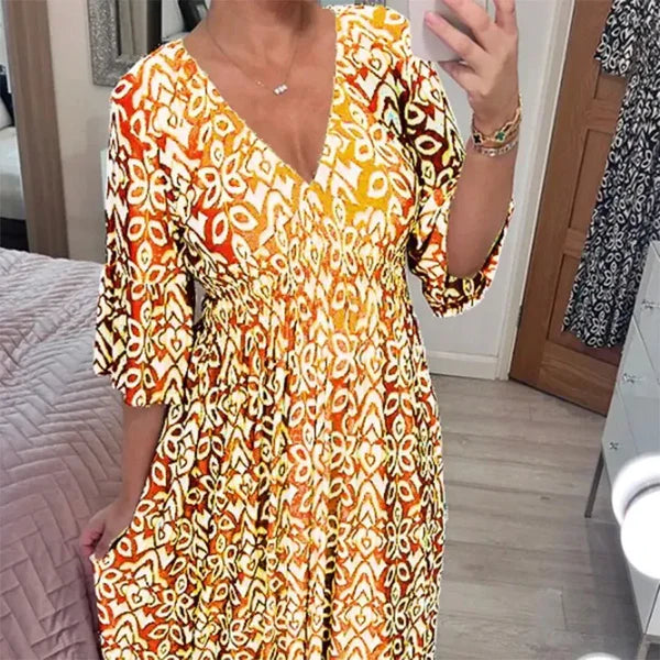 IRKA I Geblümtes Kleid mit V-Ausschnitt
