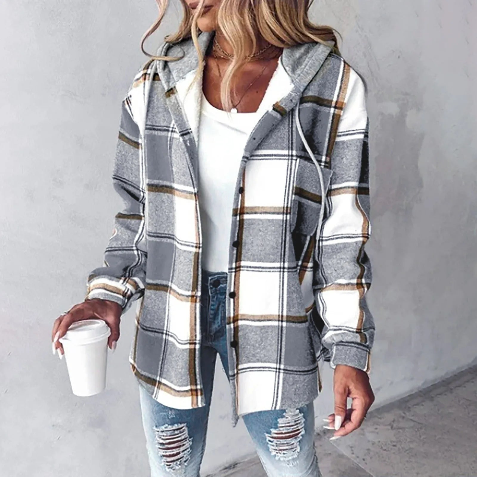 Marina™ | Damen-Karojacke mit Knöpfen