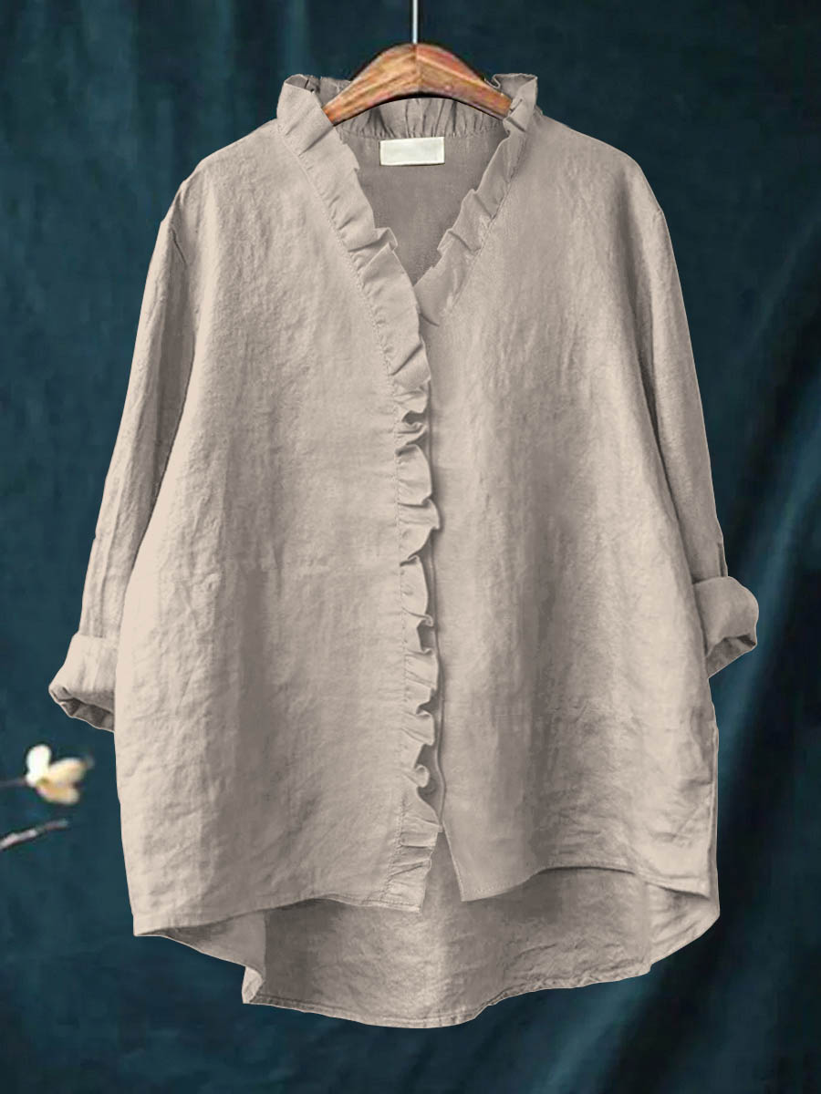 Jagienka™ | Baumwoll-Leinen-Bluse mit Rüschen