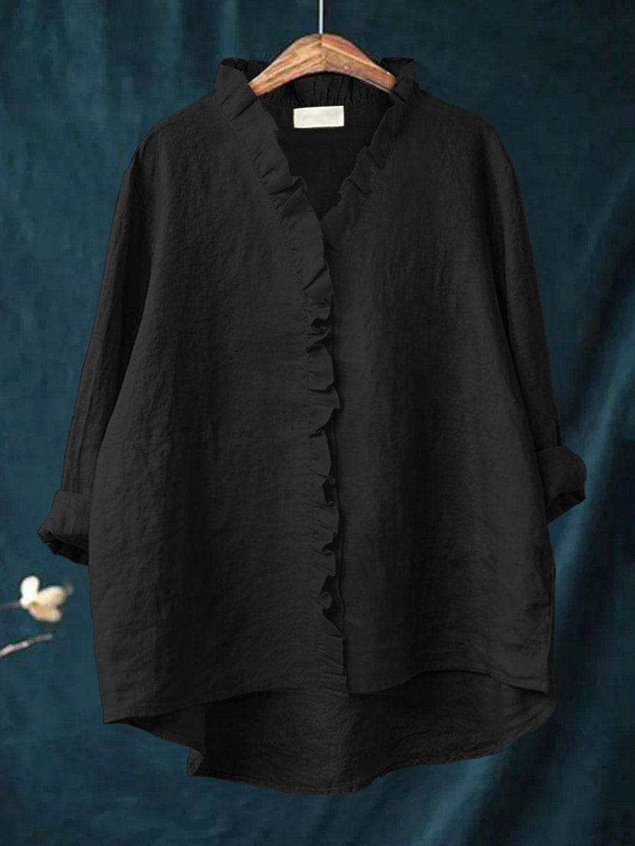 Jagienka™ | Baumwoll-Leinen-Bluse mit Rüschen
