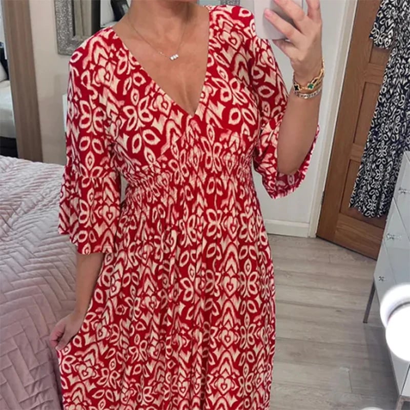 IRKA I Geblümtes Kleid mit V-Ausschnitt