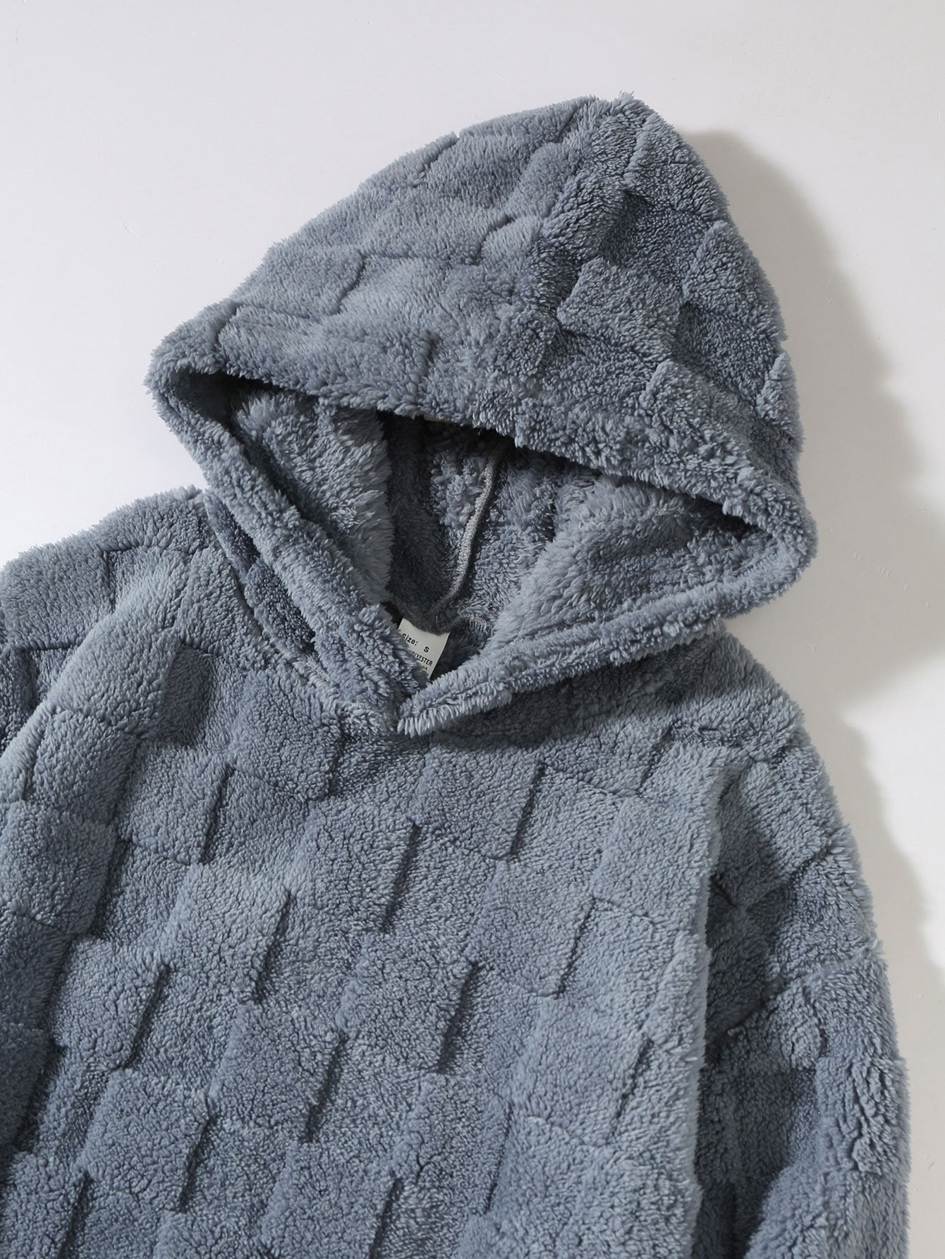 Cozy Checkered Teddy Hoodie with Relaxed Fit