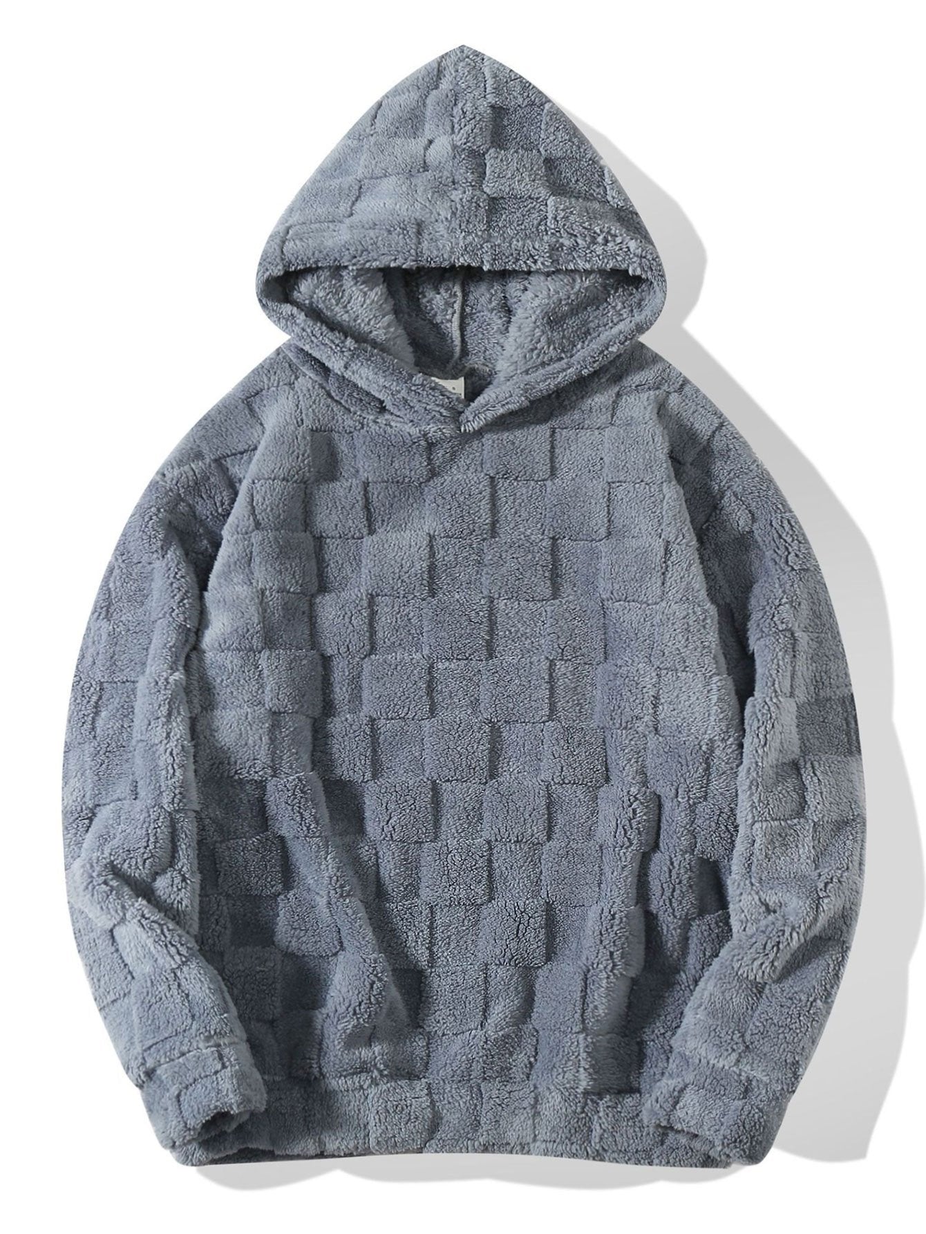 Cozy Checkered Teddy Hoodie with Relaxed Fit