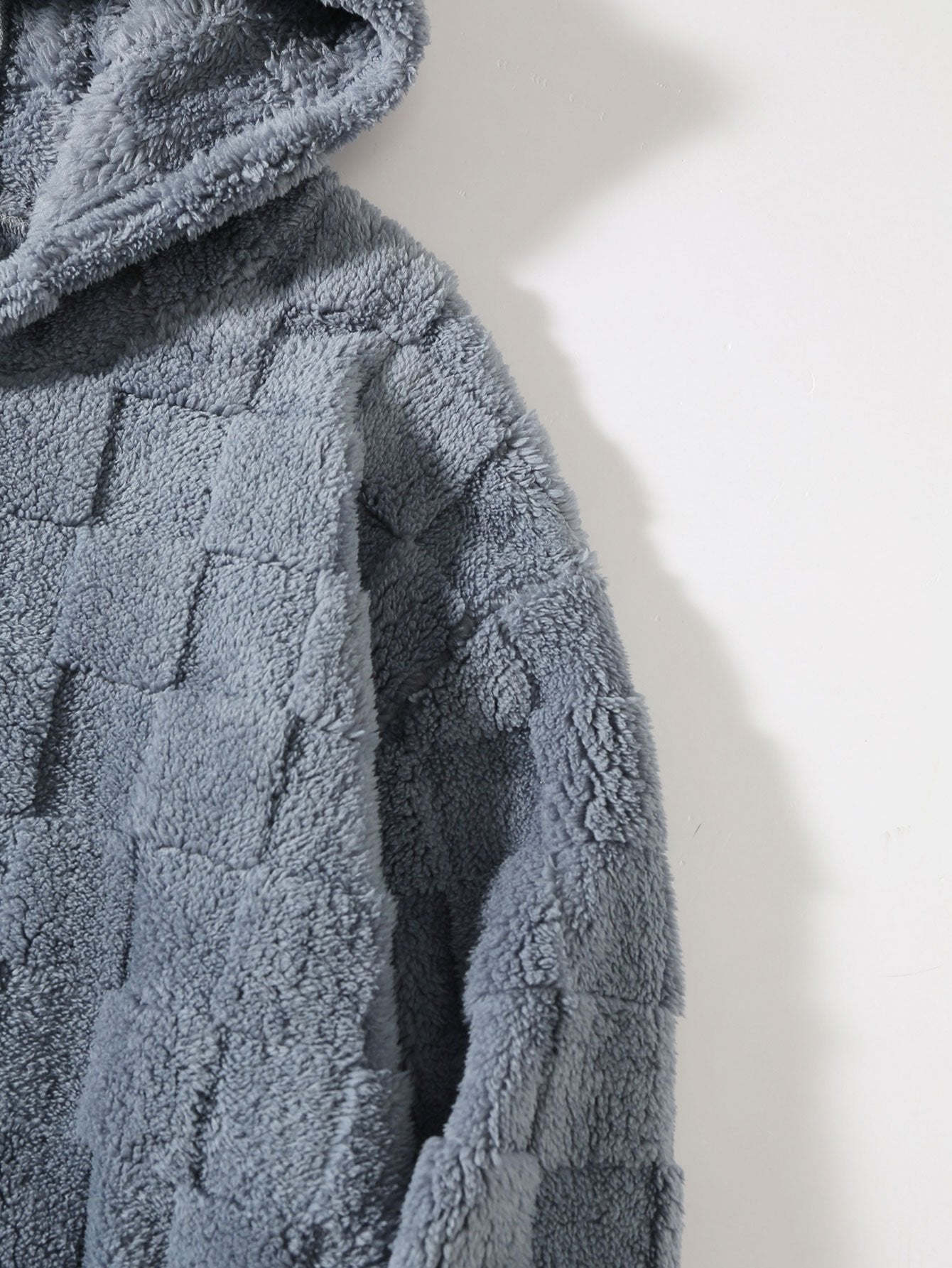 Cozy Checkered Teddy Hoodie with Relaxed Fit