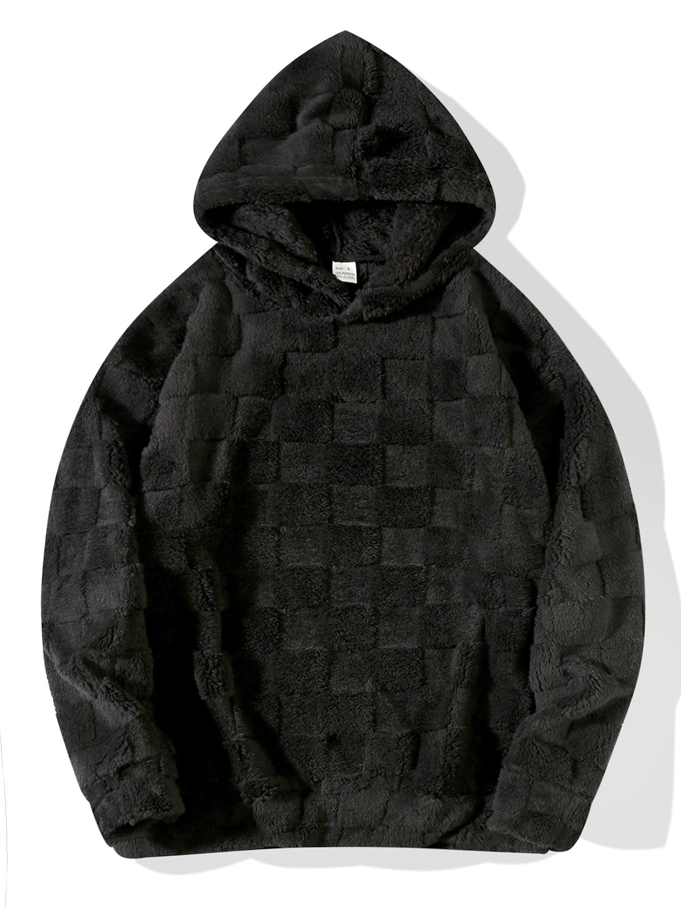 Cozy Checkered Teddy Hoodie with Relaxed Fit