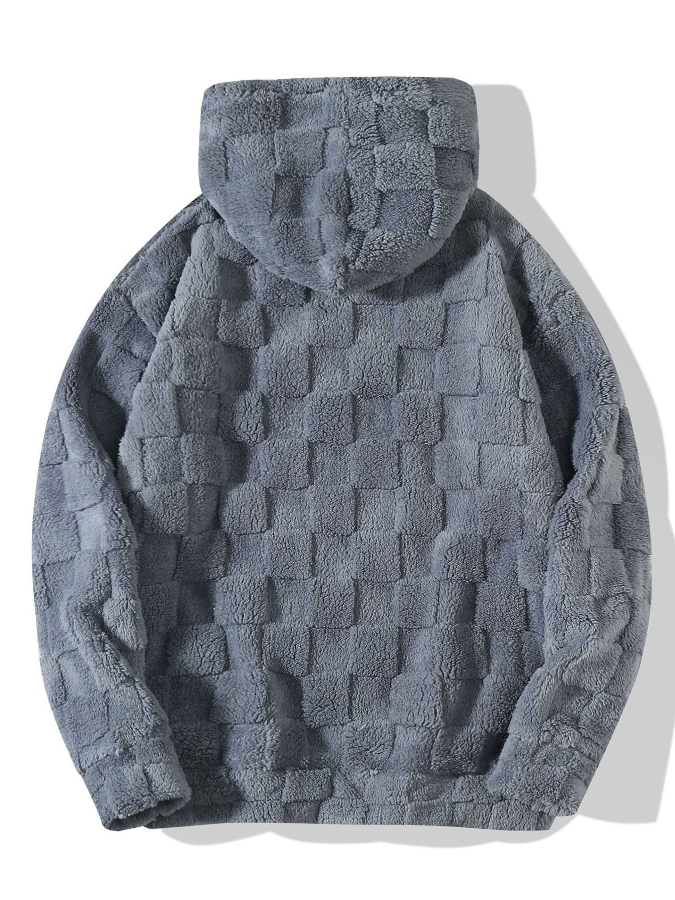 Cozy Checkered Teddy Hoodie with Relaxed Fit