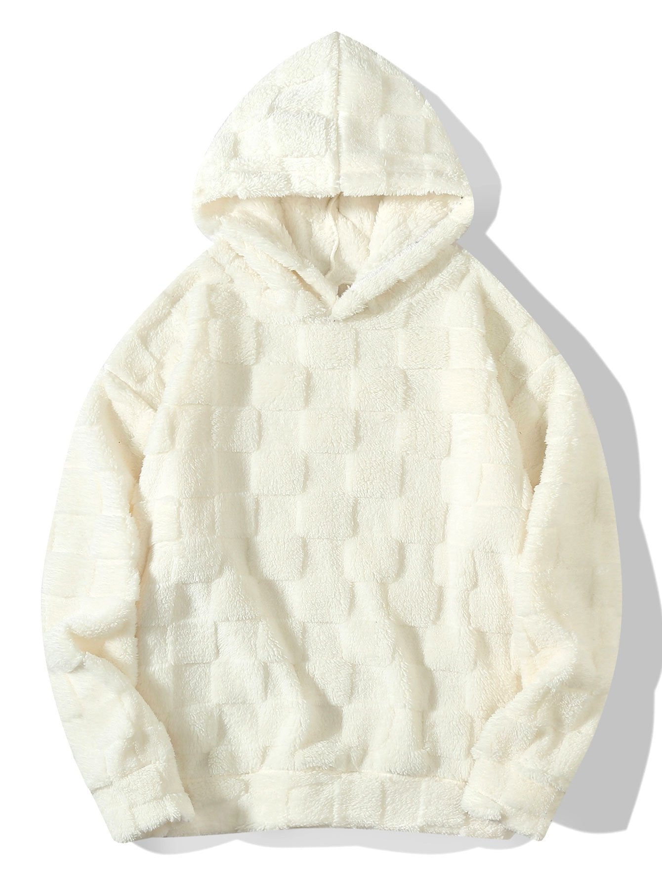 Cozy Checkered Teddy Hoodie with Relaxed Fit