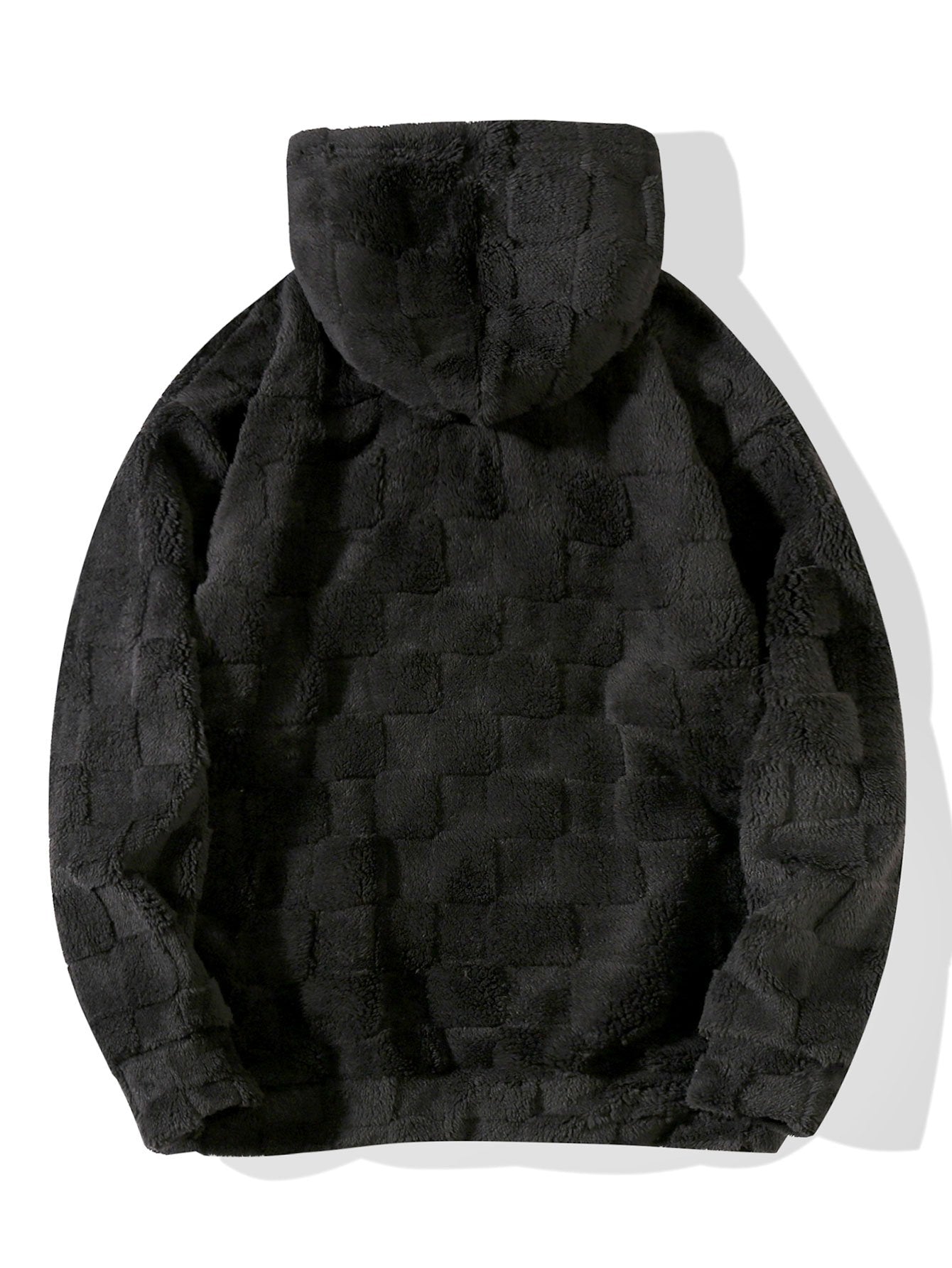 Cozy Checkered Teddy Hoodie with Relaxed Fit