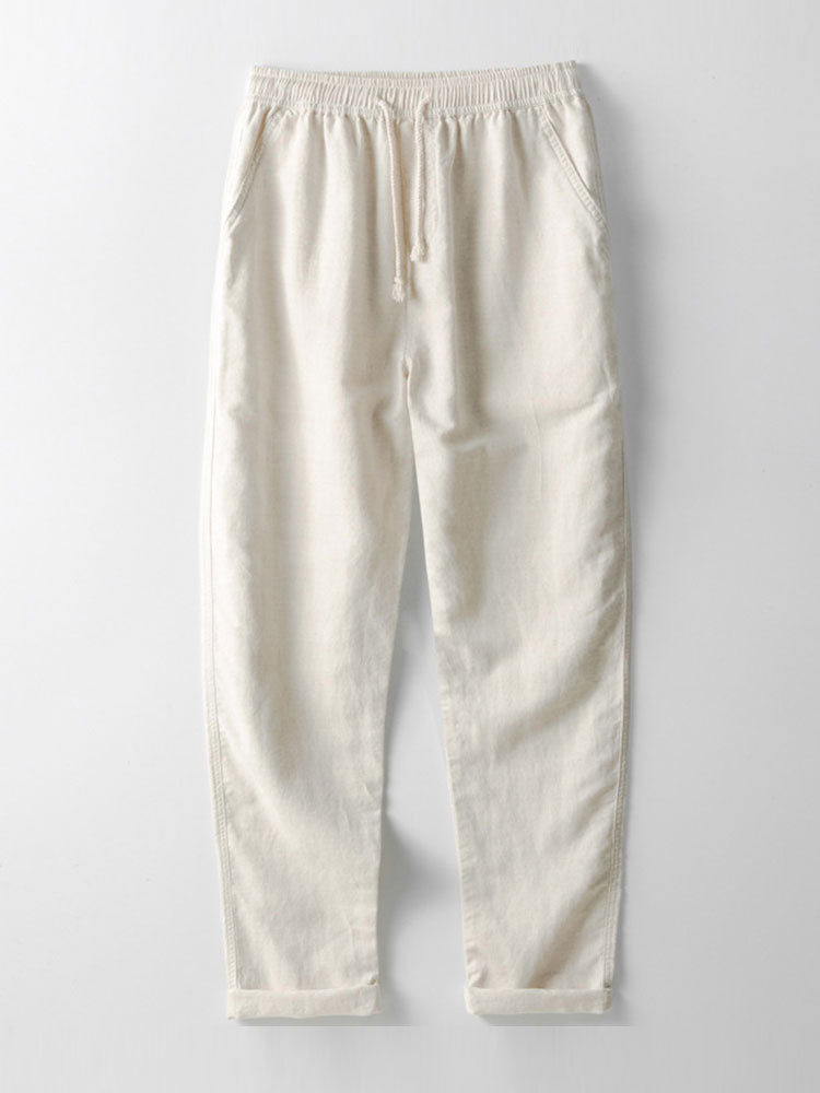 Geometrisches Jacquard-Hemd im kubanischen Stil & Gerade Leinenhose