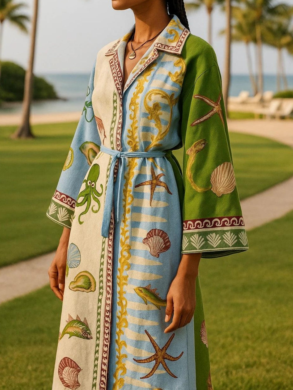 Gürtelbedrucktes Twill-Midi-Hemdkleid