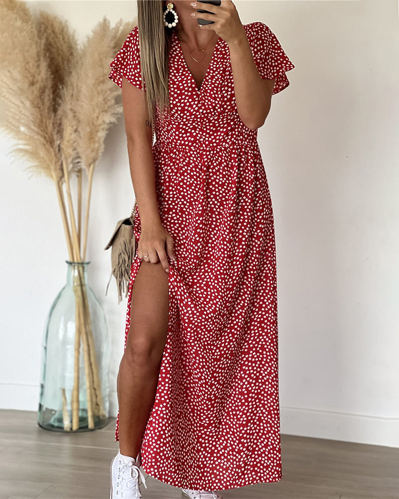 Maxi Kleid mit V-Ausschnitt und Druck