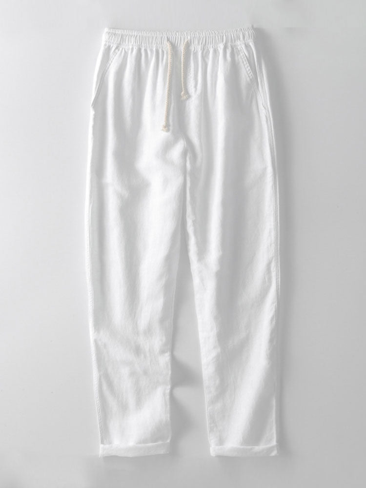 Geometrisches Jacquard-Hemd im kubanischen Stil & Gerade Leinenhose