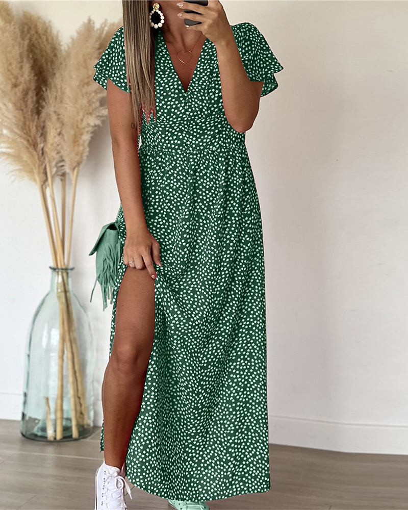 Maxi Kleid mit V-Ausschnitt und Druck