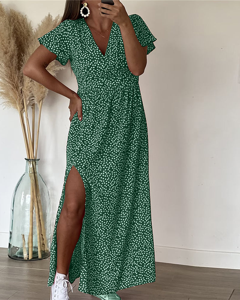 Maxi Kleid mit V-Ausschnitt und Druck