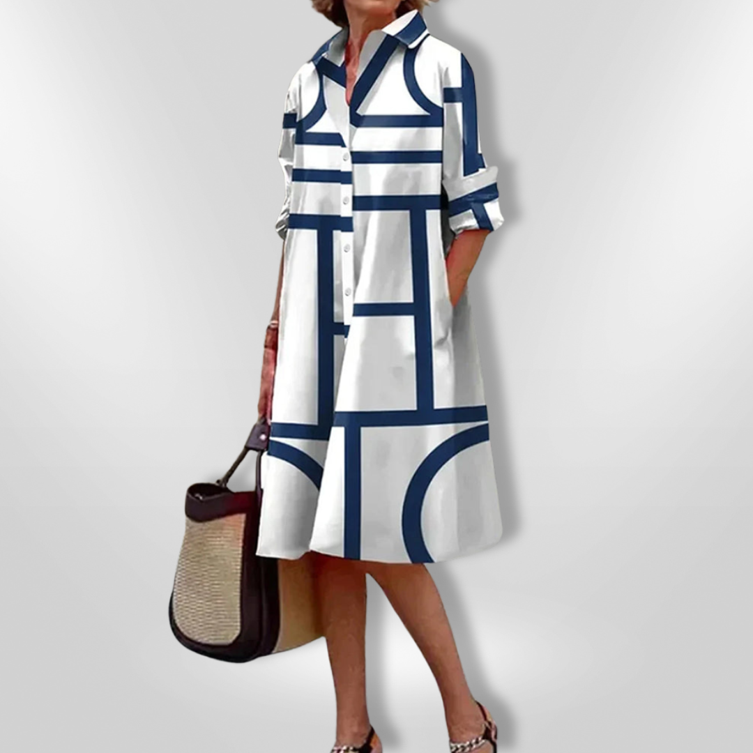 Helena | Midi Kleid mit Geometrischem Muster
