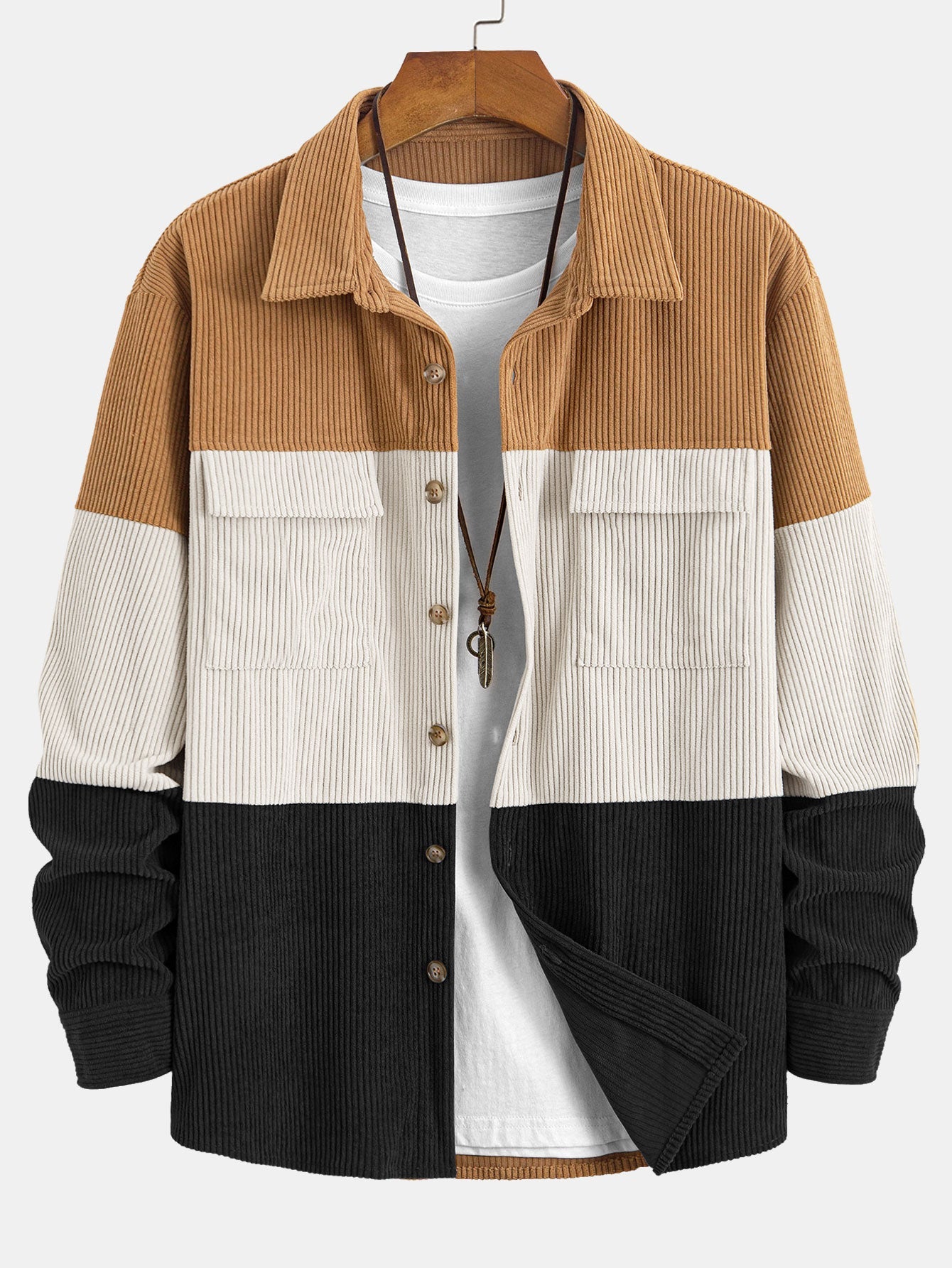 Farbblock Corduroy Hemd mit Taschen