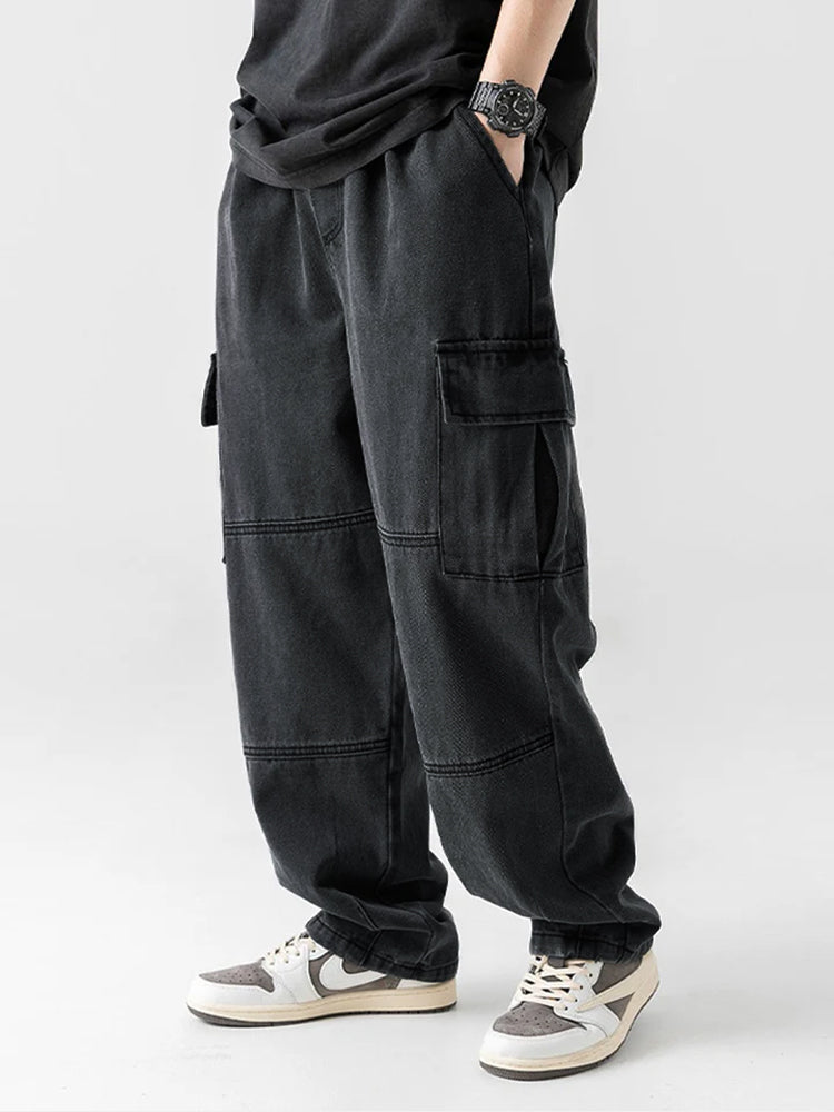 Bequeme Cargo Jeans mit Elastischem Bund und Geradem Bein