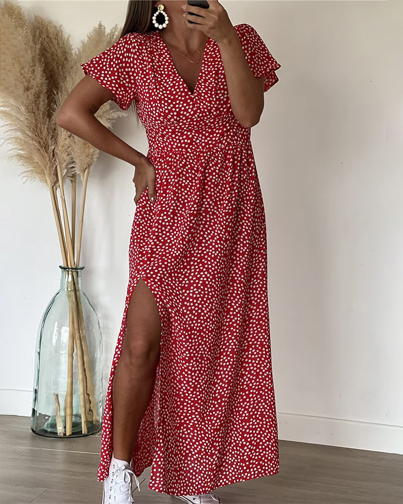 Maxi Kleid mit V-Ausschnitt und Druck