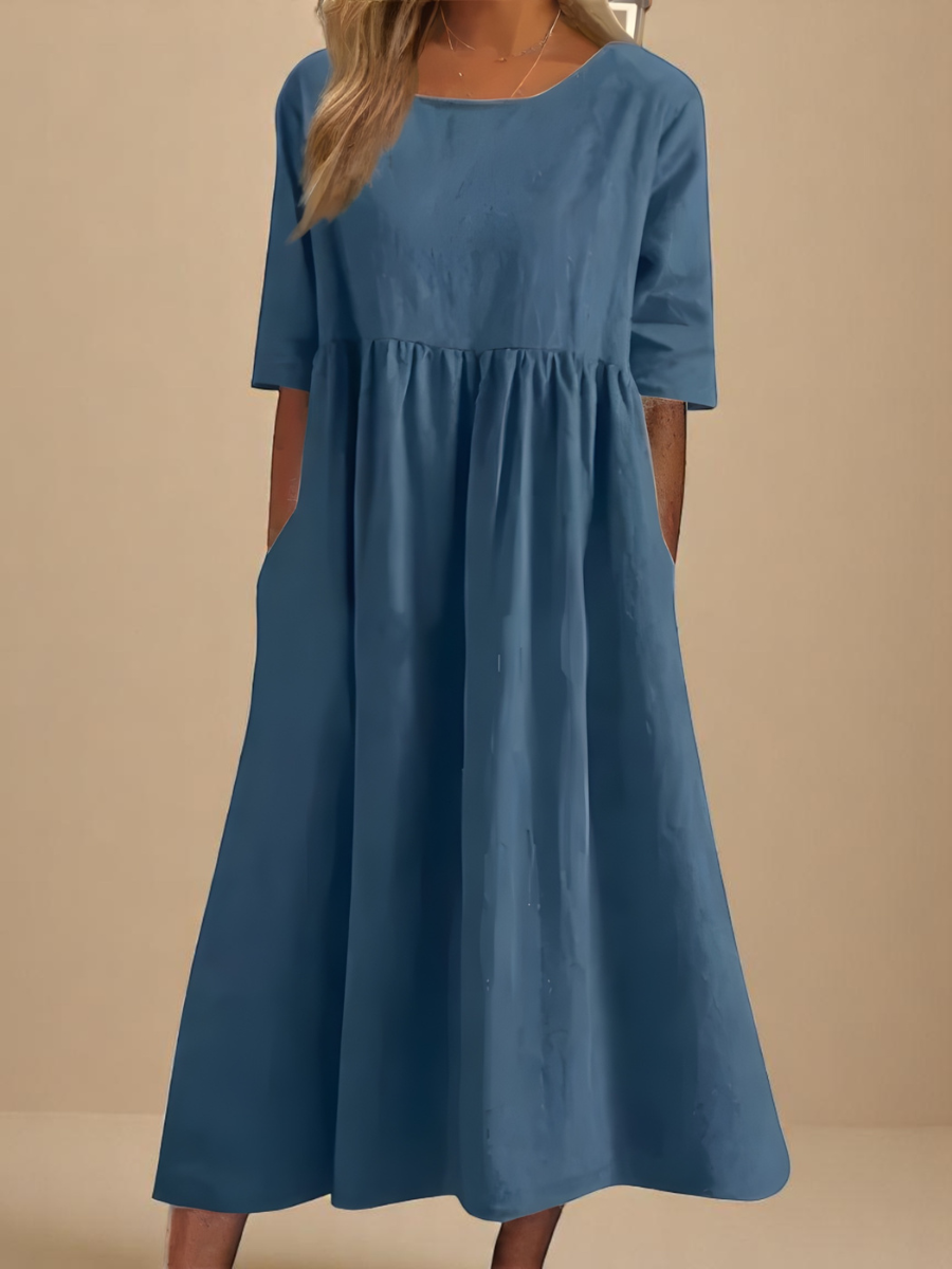 Minea™ | Baumwollkleid mit Rundhalsausschnitt & Taillendetail