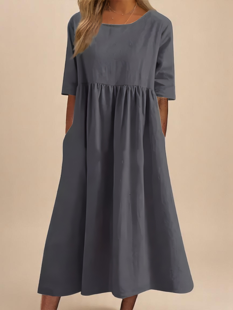 Minea™ | Baumwollkleid mit Rundhalsausschnitt & Taillendetail