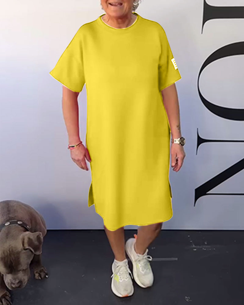 Kjole Rund Hals Casual Korte Ærmer Enkel
