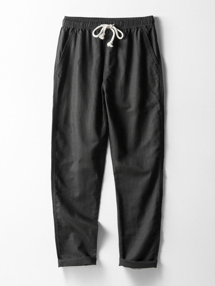 Geometrisches Jacquard-Hemd im kubanischen Stil & Gerade Leinenhose