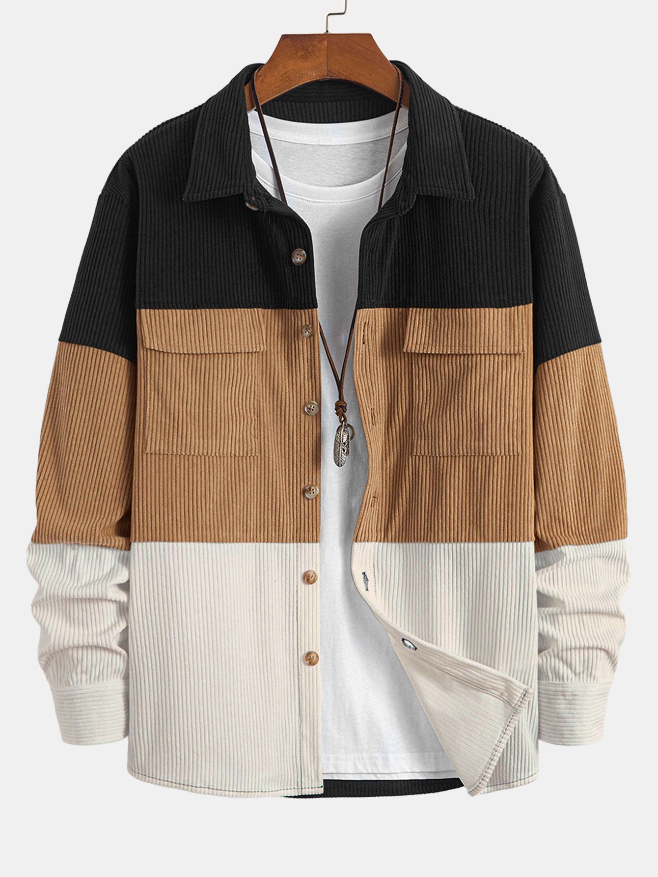 Farbblock Corduroy Hemd mit Taschen