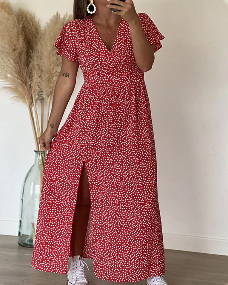 Maxi Kleid mit V-Ausschnitt und Druck