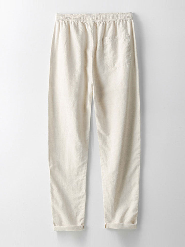 Geometrisches Jacquard-Hemd im kubanischen Stil & Gerade Leinenhose