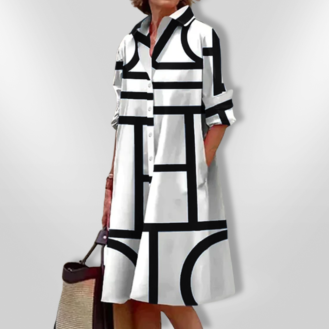 Helena | Midi Kleid mit Geometrischem Muster
