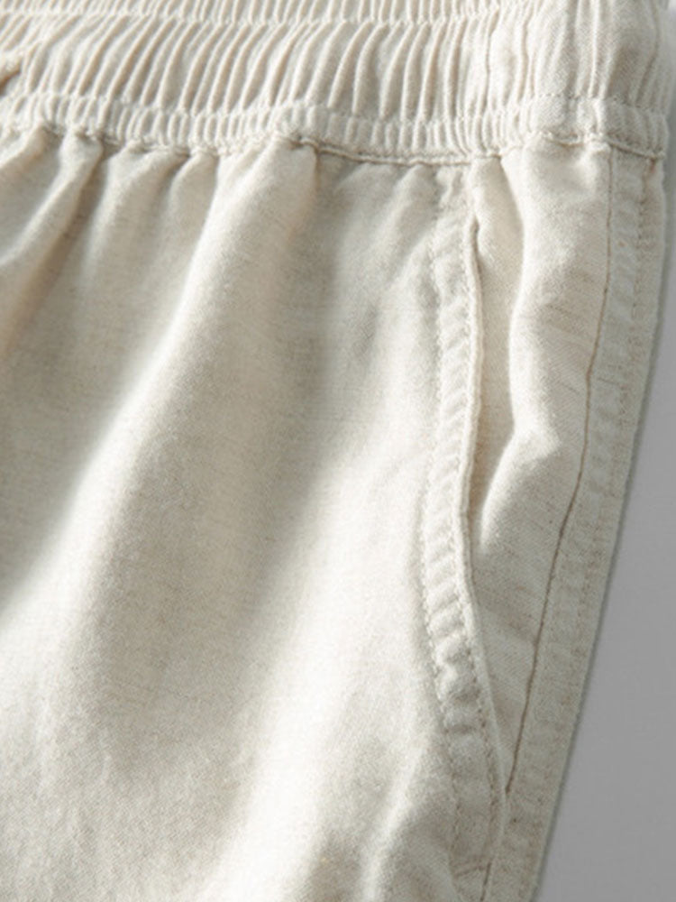 Geometrisches Jacquard-Hemd im kubanischen Stil & Gerade Leinenhose