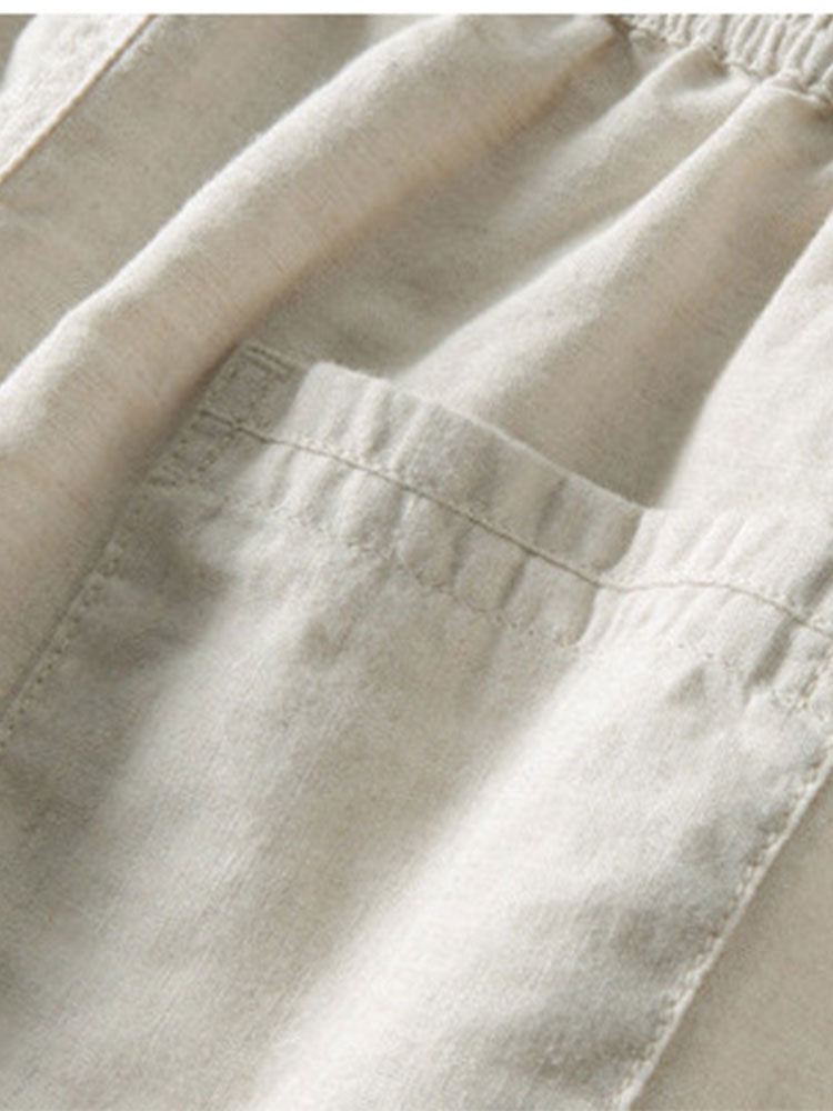 Geometrisches Jacquard-Hemd im kubanischen Stil & Gerade Leinenhose