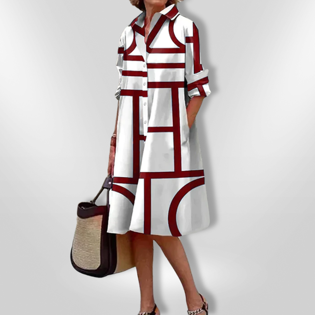 Helena | Midi Kleid mit Geometrischem Muster